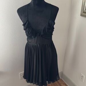 Ark & Co black ruffle chiffon Flowy mini dress crossed back straps Sz‎ M